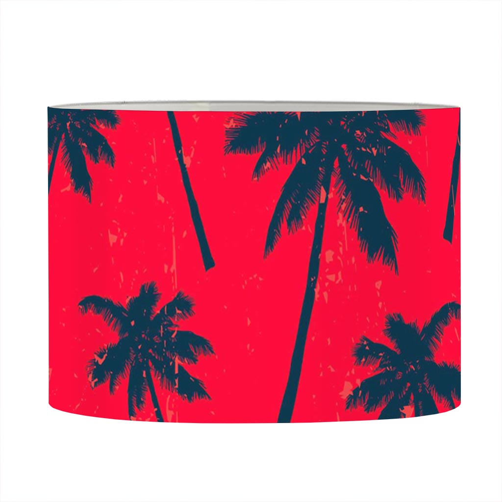 Black Red Palm Tree Pattern Print Drum Lamp Shade