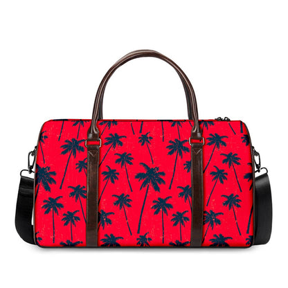 Black Red Palm Tree Pattern Print Duffle Bag