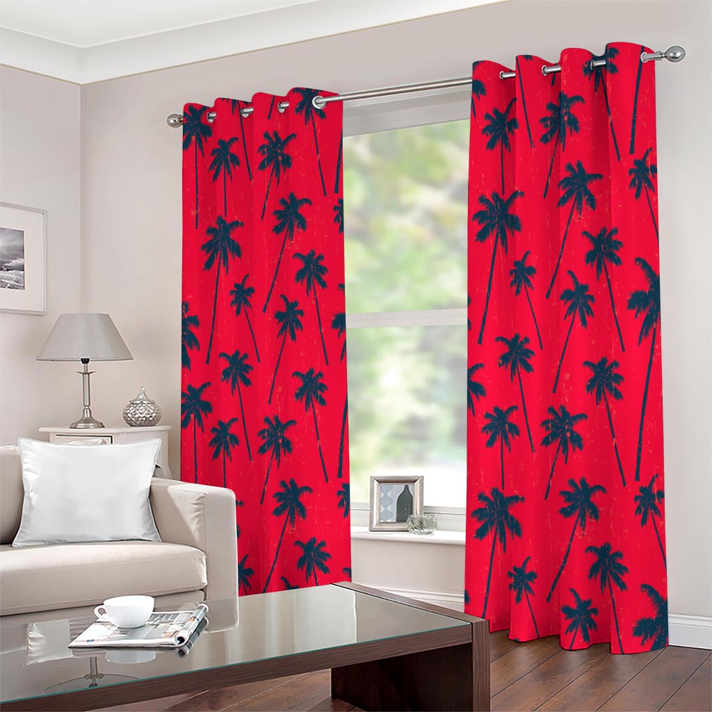 Black Red Palm Tree Pattern Print Extra Wide Grommet Curtains