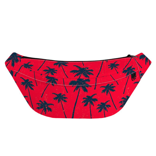 Black Red Palm Tree Pattern Print Fanny Pack