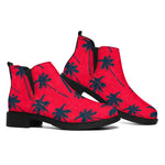 Black Red Palm Tree Pattern Print Flat Ankle Boots