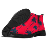 Black Red Palm Tree Pattern Print Flat Ankle Boots
