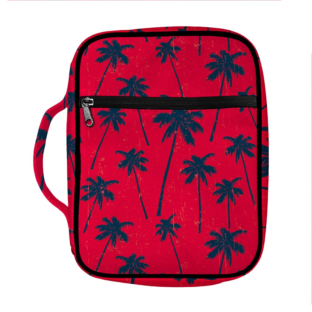 Black Red Palm Tree Pattern Print Front Pocket Bible Bag