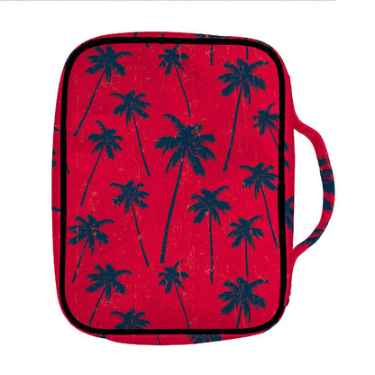 Black Red Palm Tree Pattern Print Front Pocket Bible Bag
