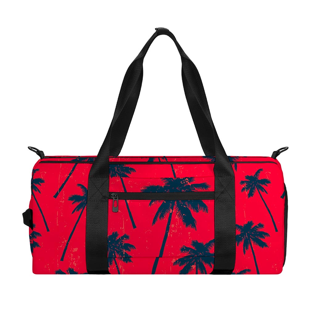 Black Red Palm Tree Pattern Print Gym Bag
