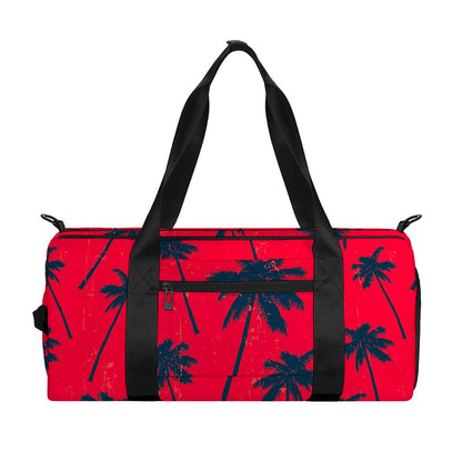 Black Red Palm Tree Pattern Print Gym Bag
