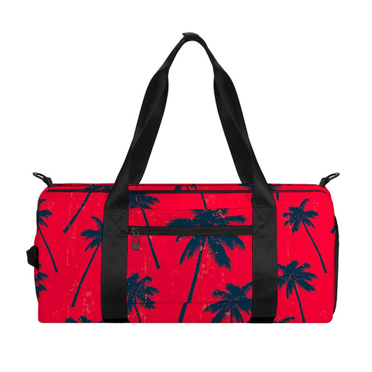 Black Red Palm Tree Pattern Print Gym Bag