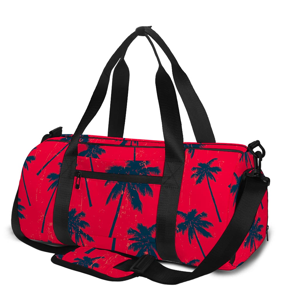 Black Red Palm Tree Pattern Print Gym Bag