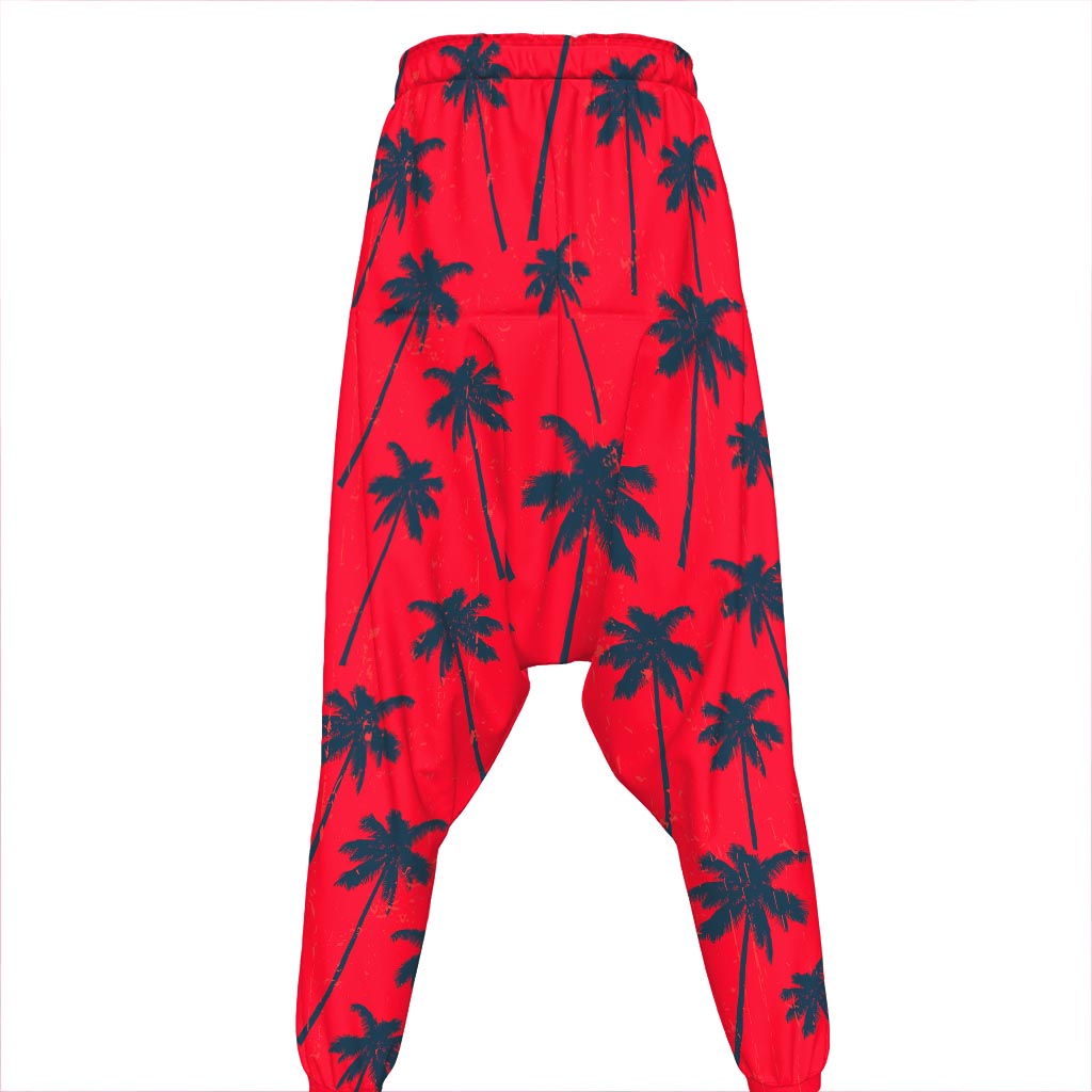 Black Red Palm Tree Pattern Print Hammer Pants