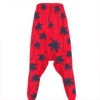 Black Red Palm Tree Pattern Print Hammer Pants