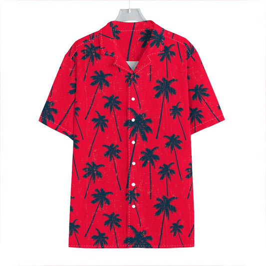Black Red Palm Tree Pattern Print Hawaiian Shirt