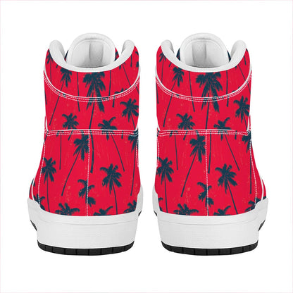 Black Red Palm Tree Pattern Print High Top Leather Sneakers