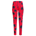 Black Red Palm Tree Pattern Print High-Waisted Pocket Leggings