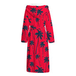 Black Red Palm Tree Pattern Print Hooded Bathrobe