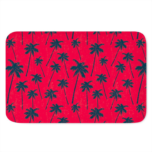 Black Red Palm Tree Pattern Print Indoor Door Mat