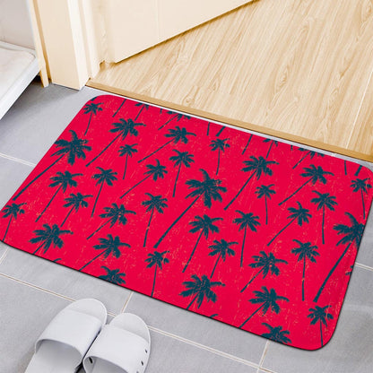 Black Red Palm Tree Pattern Print Indoor Door Mat