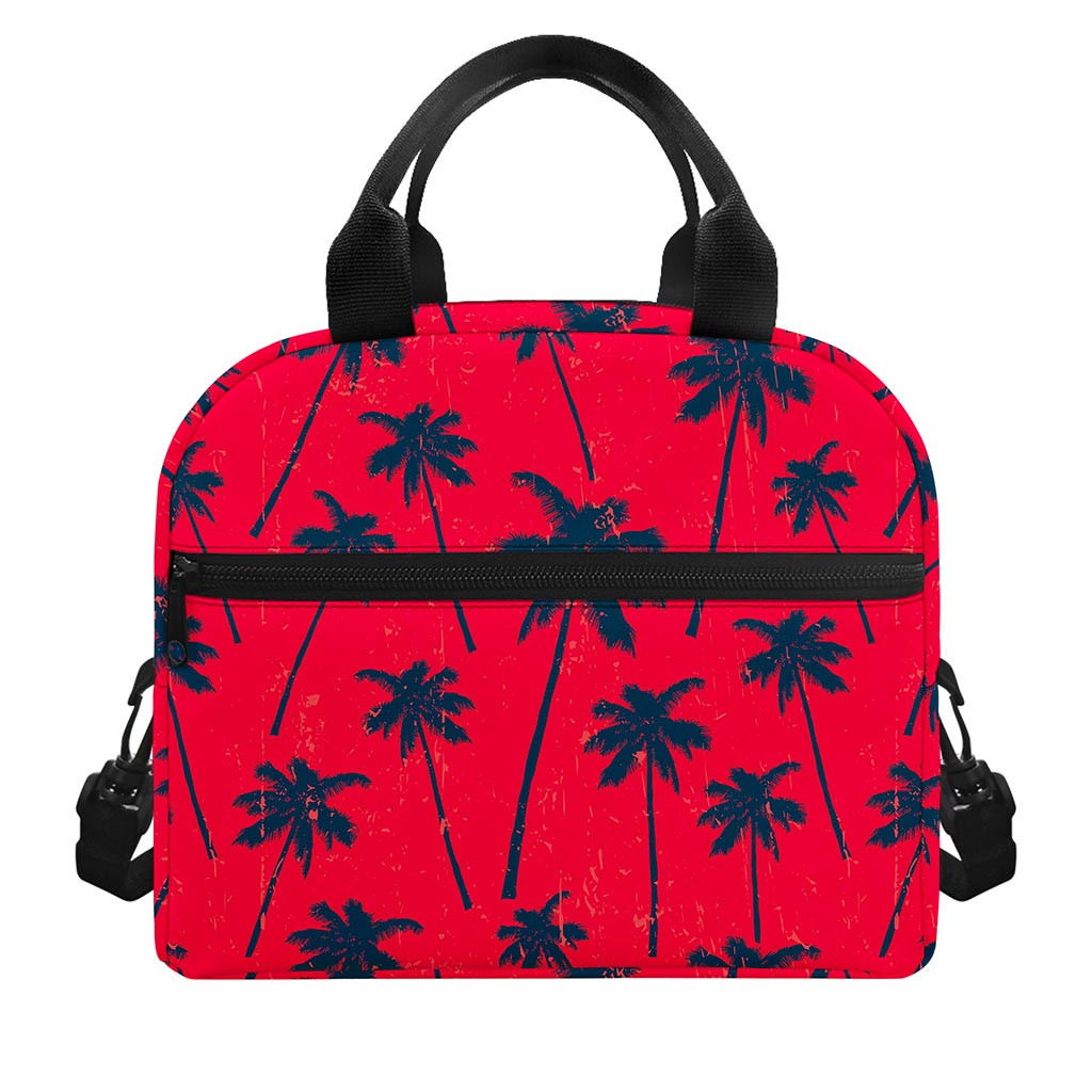 Black Red Palm Tree Pattern Print Insulated Lunch Bag