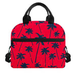 Black Red Palm Tree Pattern Print Insulated Lunch Bag