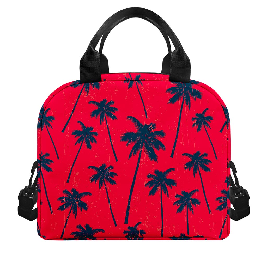 Black Red Palm Tree Pattern Print Insulated Lunch Bag