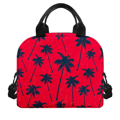 Black Red Palm Tree Pattern Print Insulated Lunch Bag