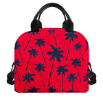 Black Red Palm Tree Pattern Print Insulated Lunch Bag
