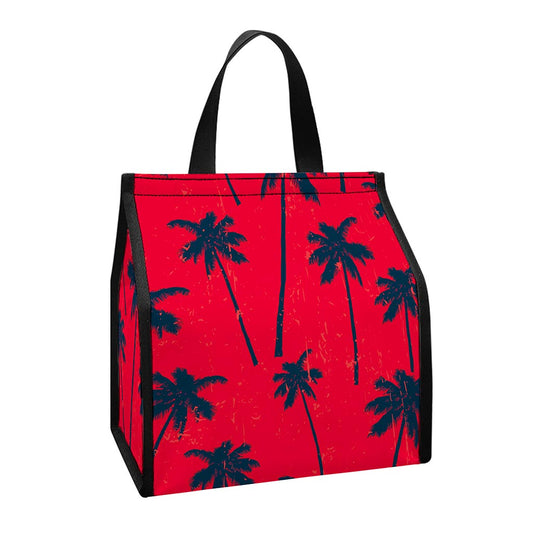 Black Red Palm Tree Pattern Print Insulated Lunch Tote