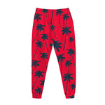 Black Red Palm Tree Pattern Print Jogger Pants