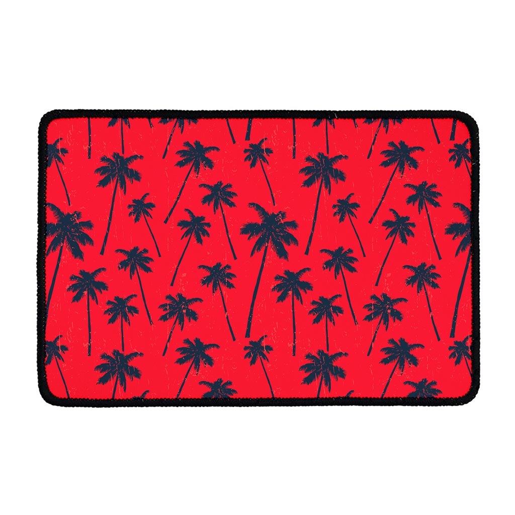 Black Red Palm Tree Pattern Print Kitchen Mat