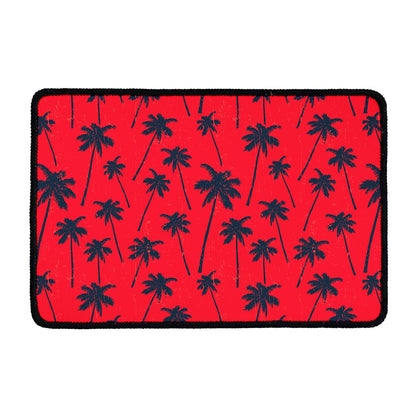Black Red Palm Tree Pattern Print Kitchen Mat