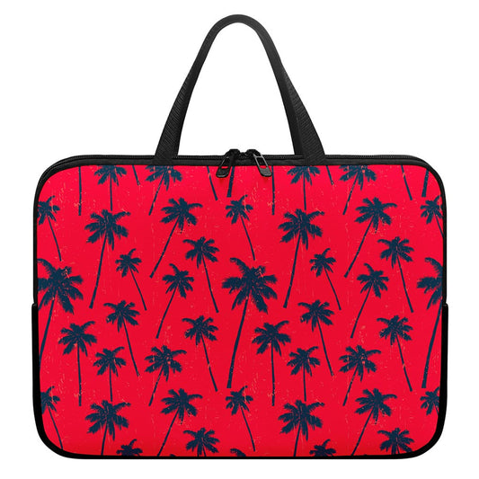 Black Red Palm Tree Pattern Print Laptop Sleeve With Handle