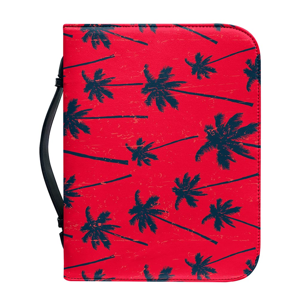 Black Red Palm Tree Pattern Print Leather Bible Cover