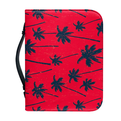 Black Red Palm Tree Pattern Print Leather Bible Cover