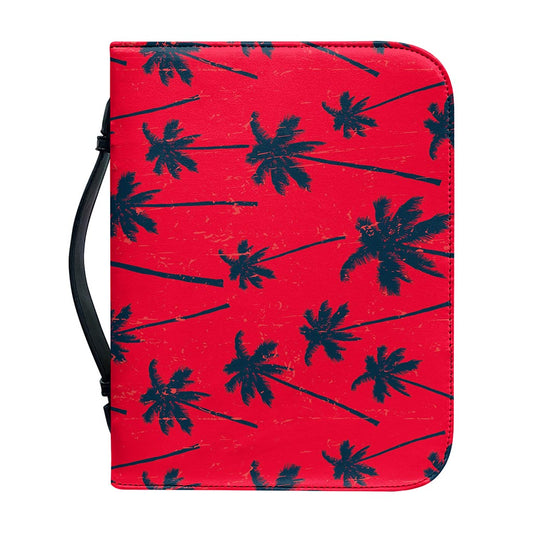 Black Red Palm Tree Pattern Print Leather Bible Cover