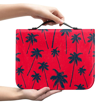 Black Red Palm Tree Pattern Print Leather Bible Cover