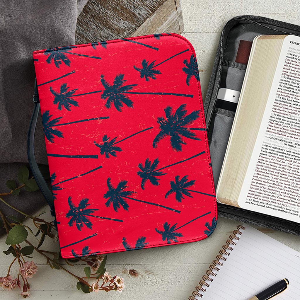 Black Red Palm Tree Pattern Print Leather Bible Cover