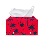 Black Red Palm Tree Pattern Print Leather Tissue Box Cover