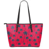 Black Red Palm Tree Pattern Print Leather Tote Bag