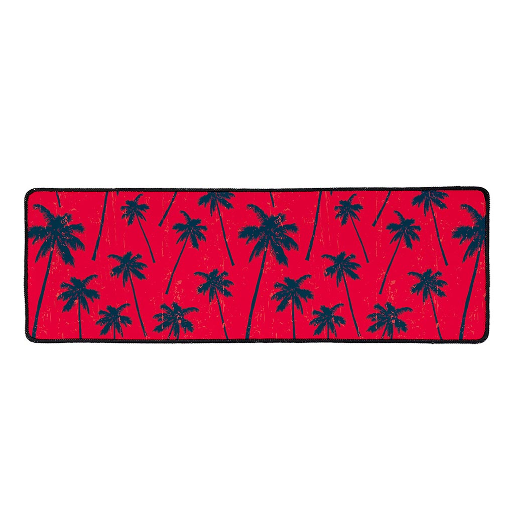 Black Red Palm Tree Pattern Print Long Kitchen Mat