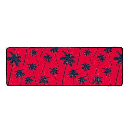 Black Red Palm Tree Pattern Print Long Kitchen Mat