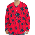 Black Red Palm Tree Pattern Print Long Sleeve Baseball Jersey