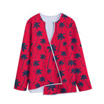 Black Red Palm Tree Pattern Print Long Sleeve Short Coat