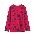 Black Red Palm Tree Pattern Print Long Sleeve Short Coat