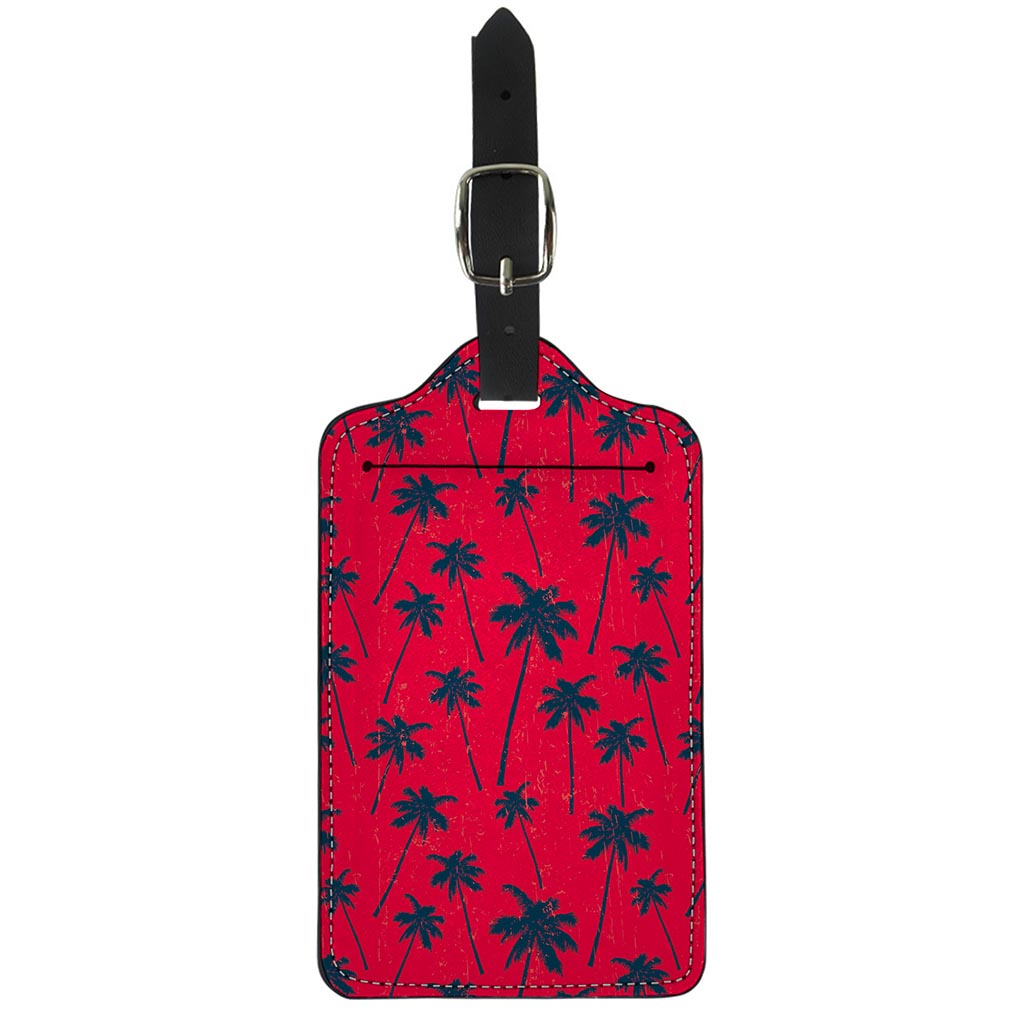 Black Red Palm Tree Pattern Print Luggage Tag