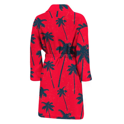 Black Red Palm Tree Pattern Print Men's Bathrobe