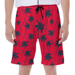 Black Red Palm Tree Pattern Print Men's Beach Shorts