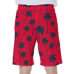 Black Red Palm Tree Pattern Print Men's Beach Shorts