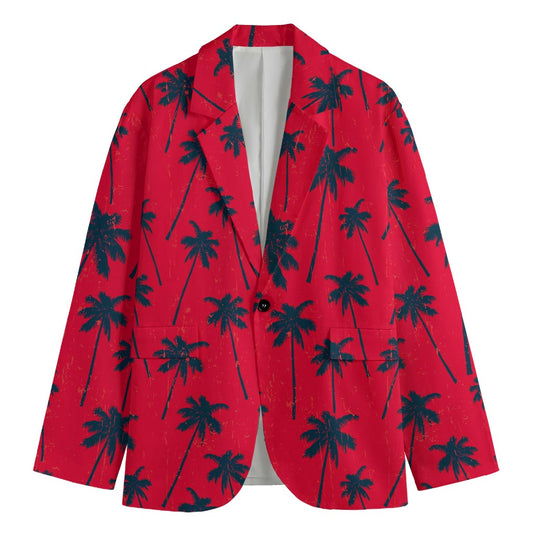 Black Red Palm Tree Pattern Print Men's Blazer