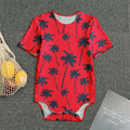 Black Red Palm Tree Pattern Print Men's Bodysuit