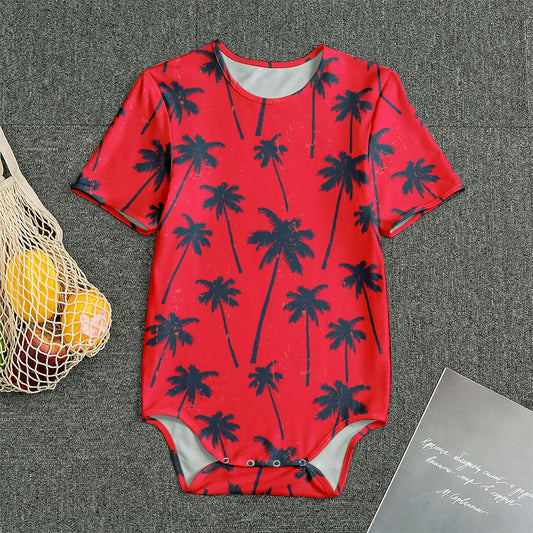 Black Red Palm Tree Pattern Print Men's Bodysuit