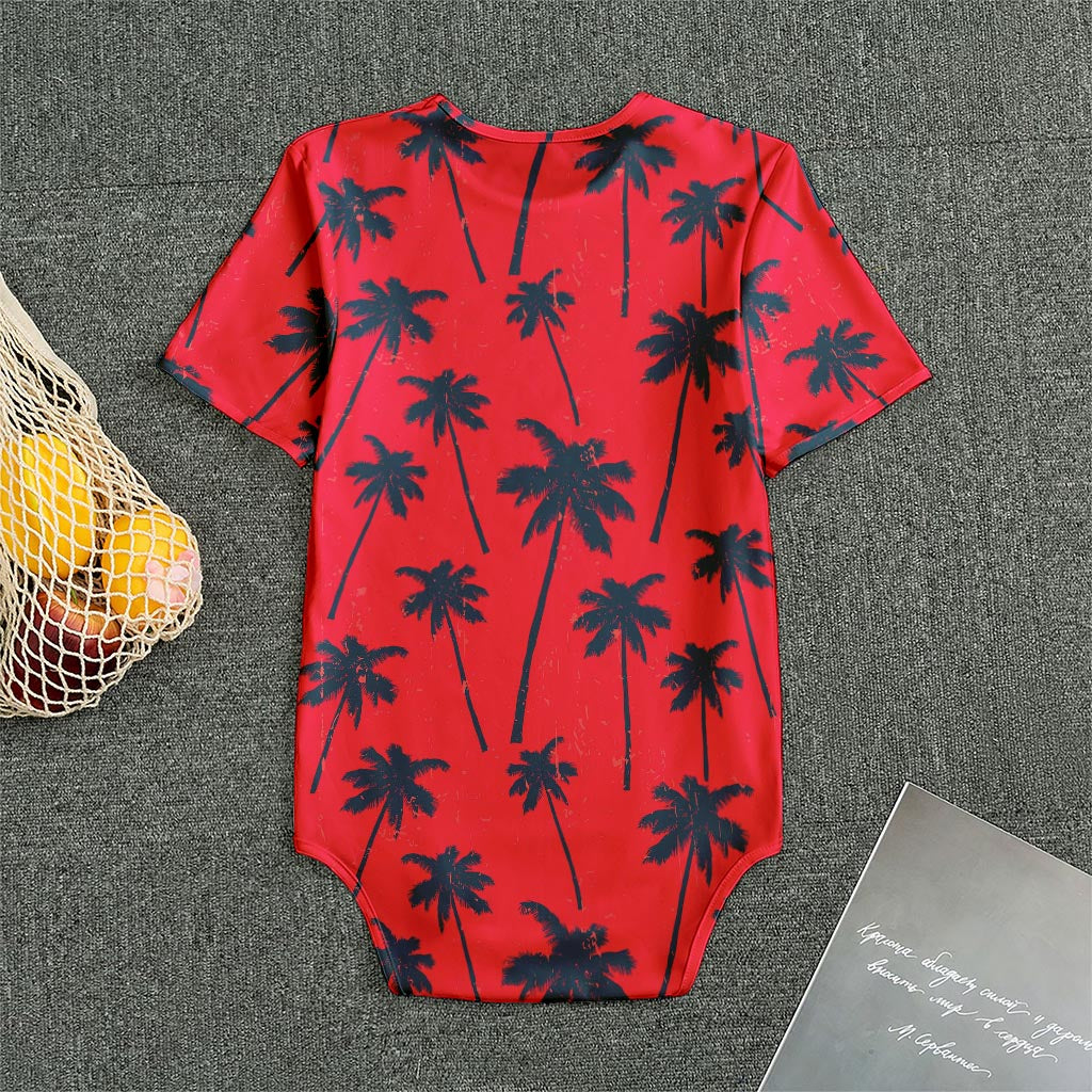 Black Red Palm Tree Pattern Print Men's Bodysuit